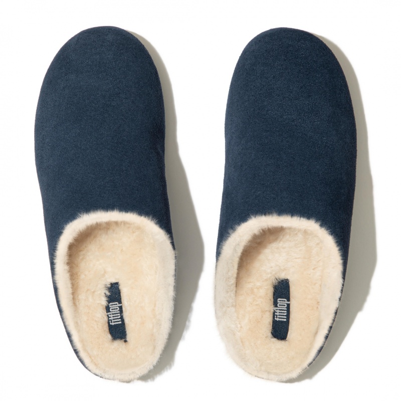 Women's Fitflop Chrissie Shearling Slippers Navy | CA-6530897-GP