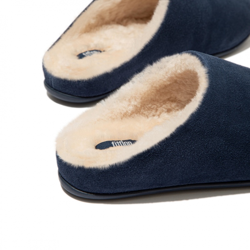 Women's Fitflop Chrissie Shearling Slippers Navy | CA-6530897-GP