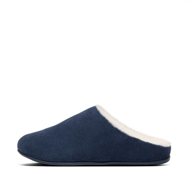 Women\'s Fitflop Chrissie Shearling Slippers Navy | CA-6530897-GP