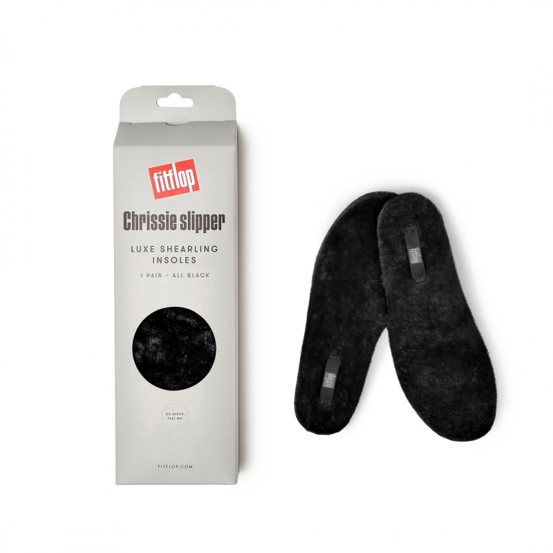 Women's Fitflop Chrissie Shearling Slippers Insoles Black | CA-6841923-MP