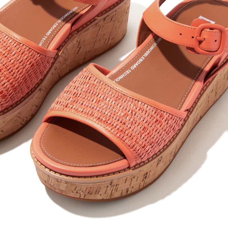 Women's Fitflop Eloise Faux Raffia Back Strap Wedge Sandals Orange | CA-1637240-QM