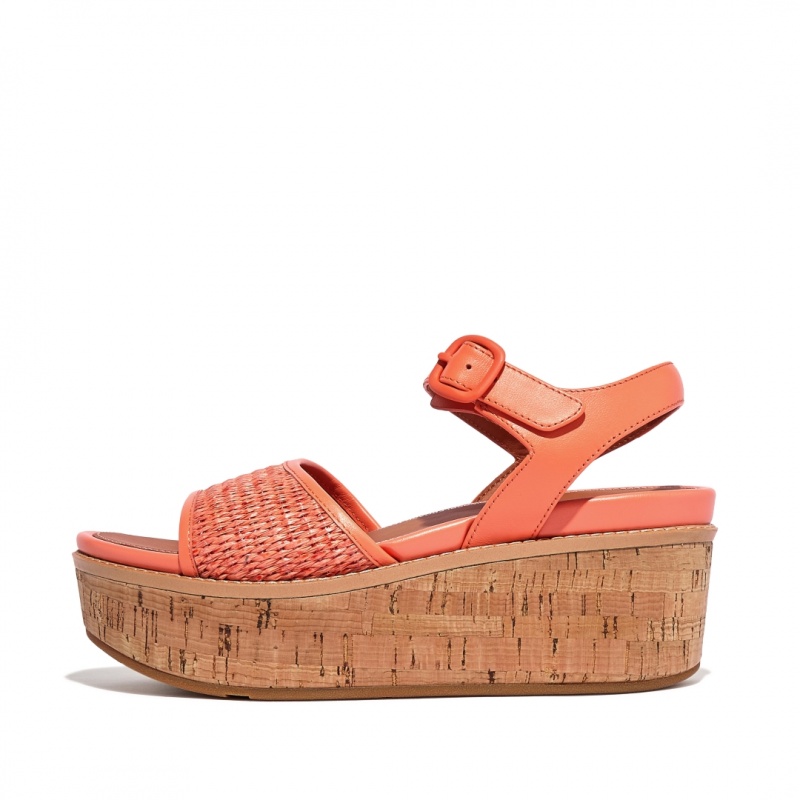 Women\'s Fitflop Eloise Faux Raffia Back Strap Wedge Sandals Orange | CA-1637240-QM