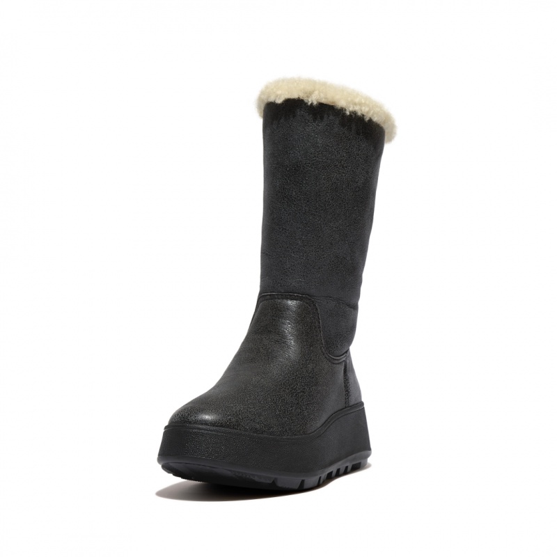 Women's Fitflop F-Mode Double Faced Shearling Boots Black | CA-2319045-AG