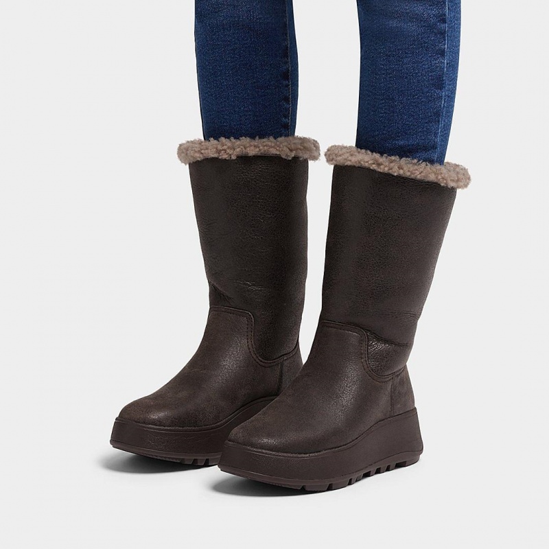 Women's Fitflop F-Mode Double Faced Shearling Boots Chocolate | CA-7148950-KP