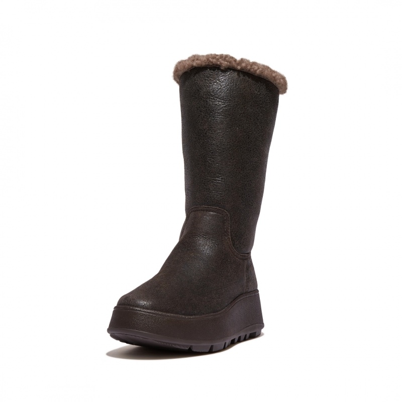 Women's Fitflop F-Mode Double Faced Shearling Boots Chocolate | CA-7148950-KP