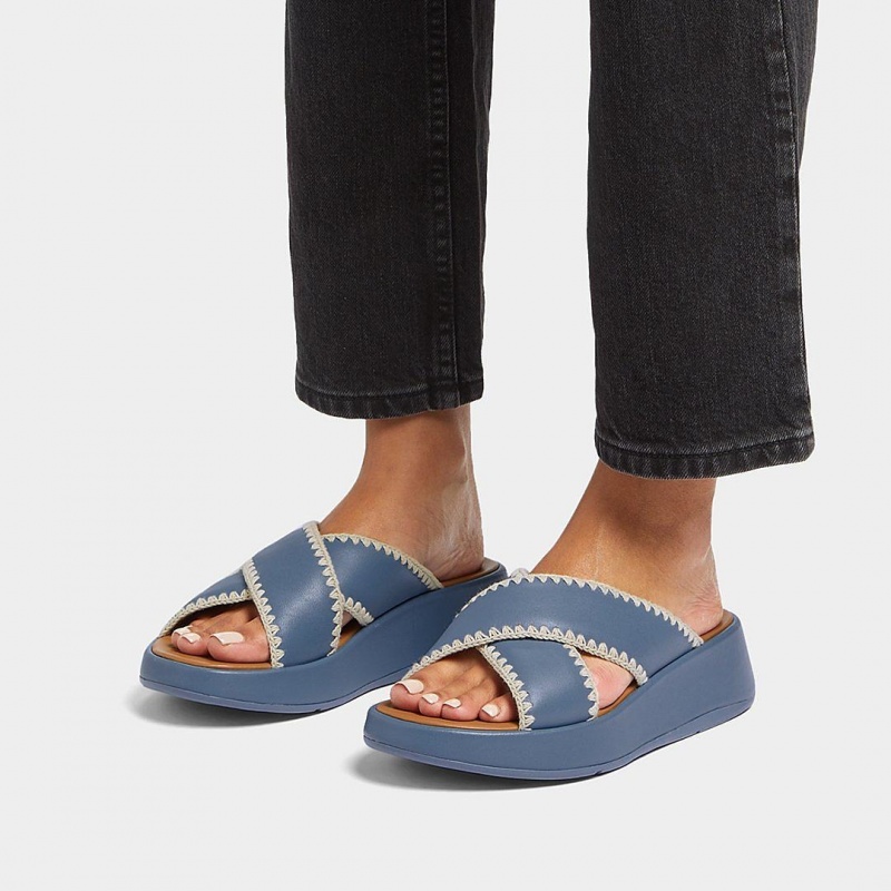 Women's Fitflop F-Mode Slides Slides Blue | CA-6983572-ZJ