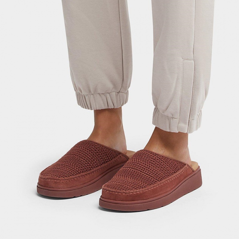 Women's Fitflop Gen-Ff Polyester Knit Cotton Mules Brown | CA-7203148-GC