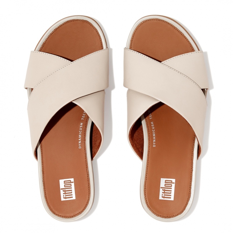 Women's Fitflop Gracie Cross Slides Slides Grey Beige | CA-2695437-AK