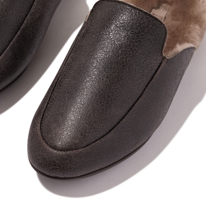 Women's Fitflop Gracie Double Faced Shearling Mules Chocolate | CA-2901547-CL