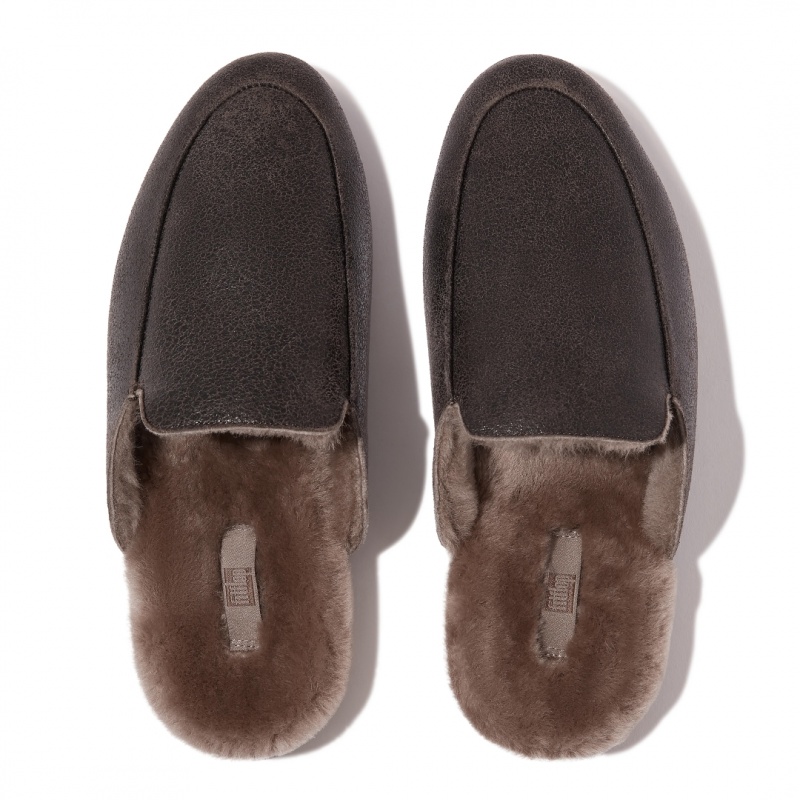 Women's Fitflop Gracie Double Faced Shearling Mules Chocolate | CA-2901547-CL