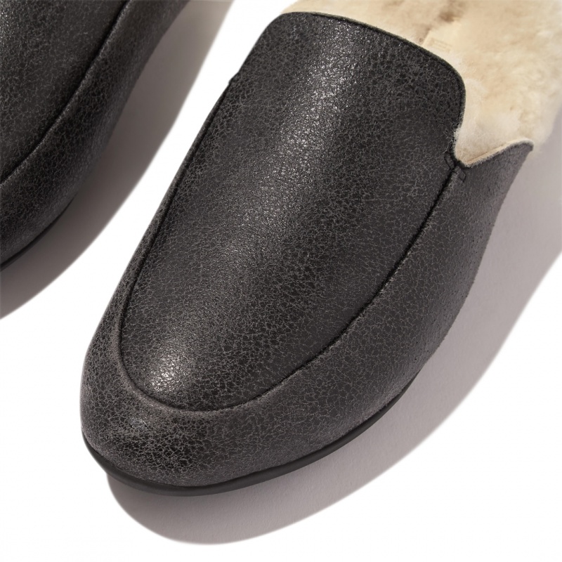 Women's Fitflop Gracie Double Faced Shearling Mules Black | CA-7231405-AG