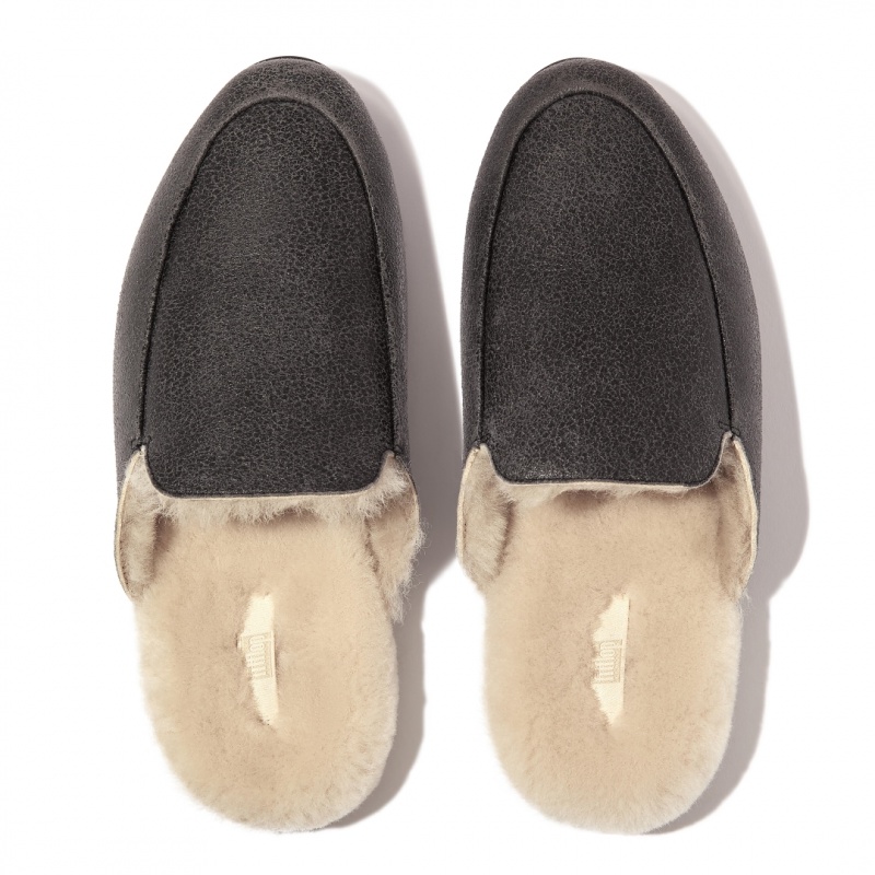 Women's Fitflop Gracie Double Faced Shearling Mules Black | CA-7231405-AG