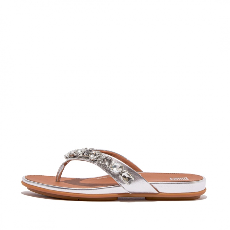 Women\'s Fitflop Gracie Flip Flops Silver | CA-4059721-VN