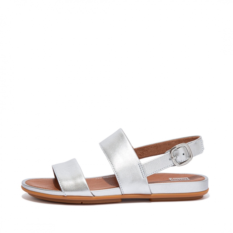 Women\'s Fitflop Gracie Leather Back-Strap Sandals Silver | CA-0251839-HN