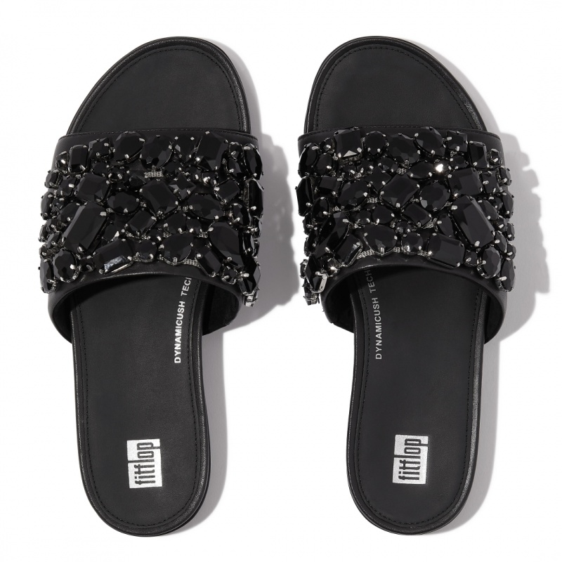 Women's Fitflop Gracie Leather Slides Black | CA-8750913-XN