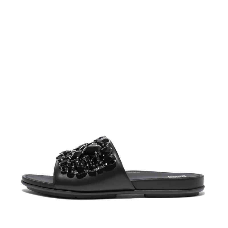 Women\'s Fitflop Gracie Leather Slides Black | CA-8750913-XN