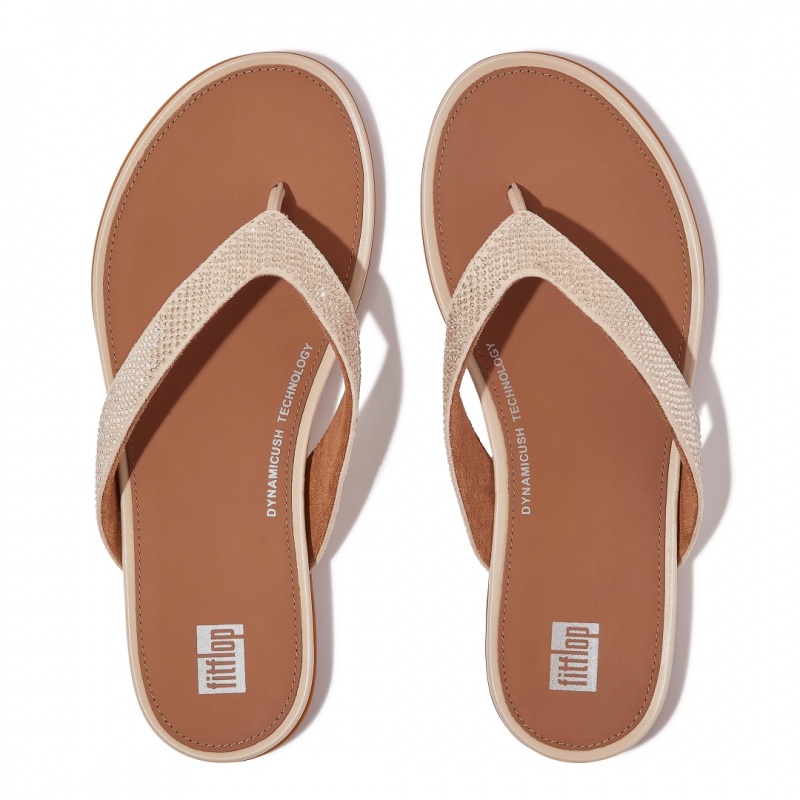 Women's Fitflop Gracie Microfibre Flip Flops Beige | CA-6504213-VH