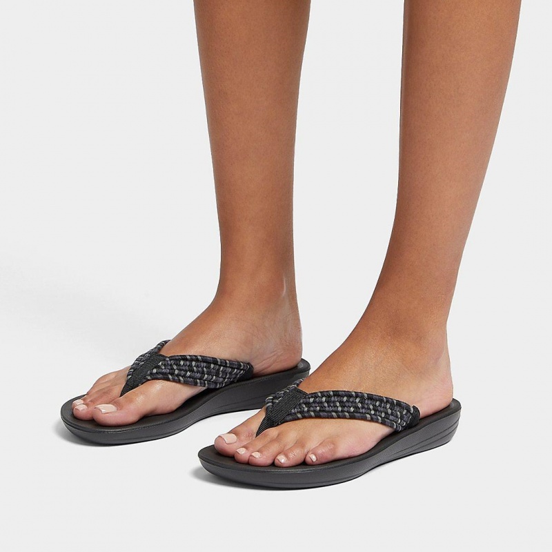 Women's Fitflop Iqushion Cotton Webbing Flip Flops Flip Flops Black | CA-3017986-WO