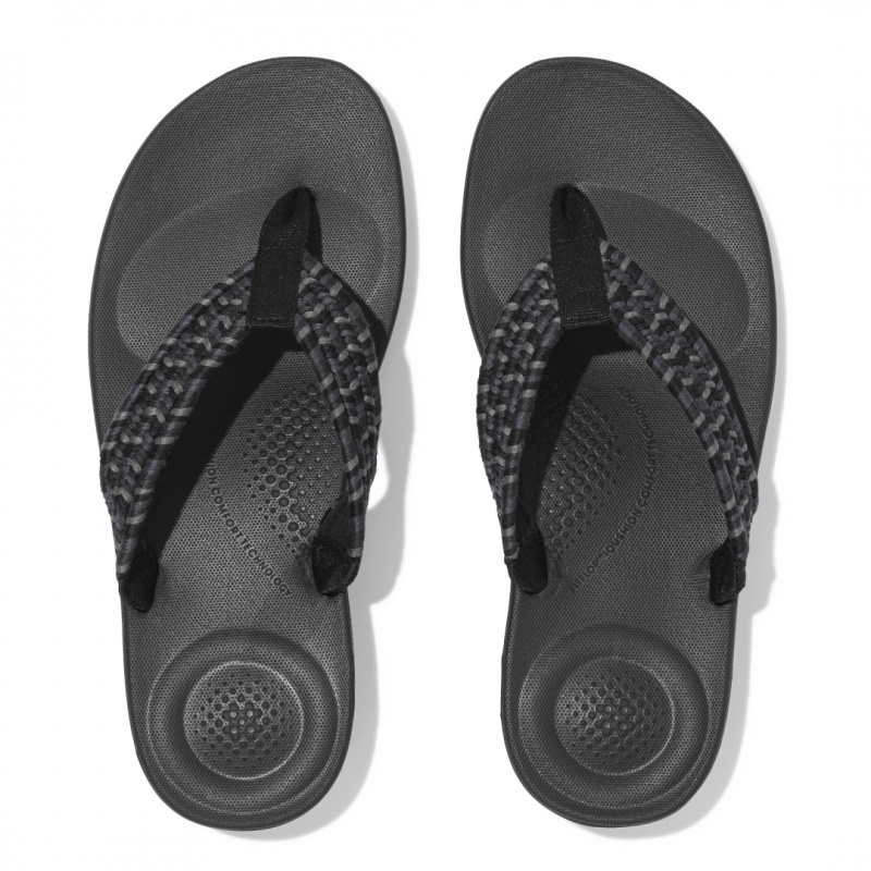 Women's Fitflop Iqushion Cotton Webbing Flip Flops Flip Flops Black | CA-3017986-WO