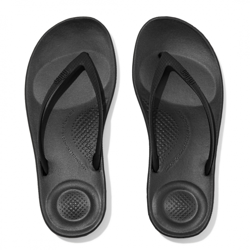 Women's Fitflop Iqushion Ergonomc Flip Flops Black | CA-2378650-MP