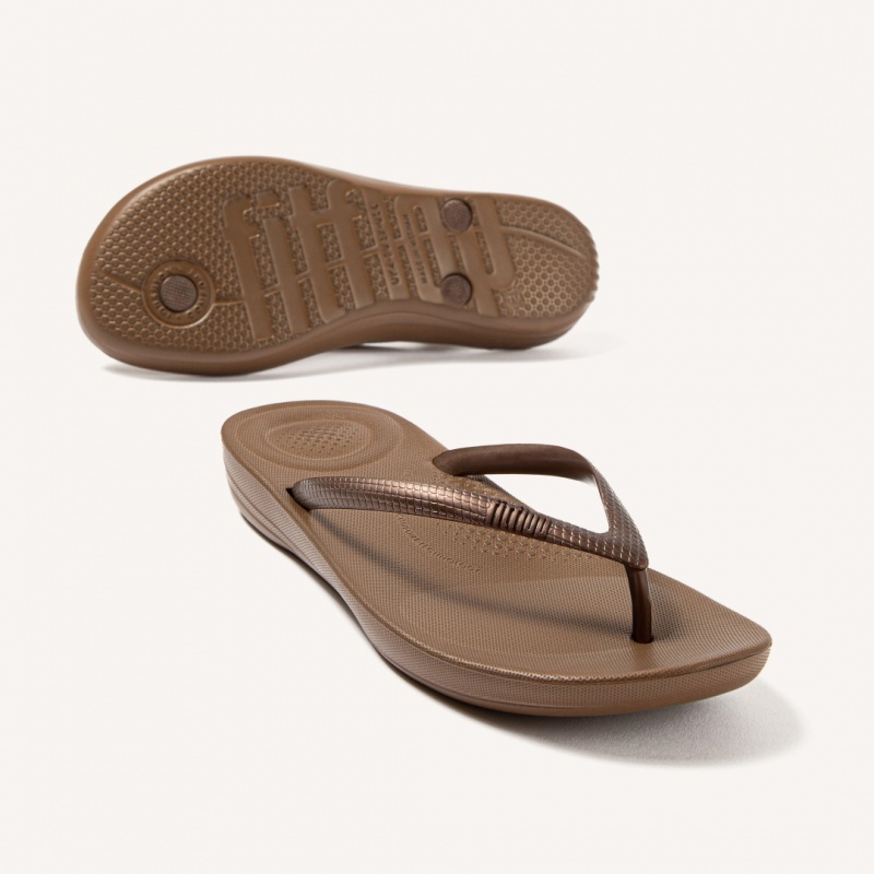 Women's Fitflop Iqushion Ergonomc Flip Flops Brown | CA-6429170-PO