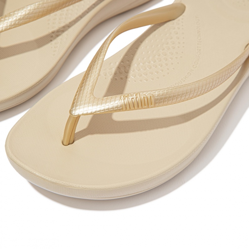 Women's Fitflop Iqushion Ergonomc Flip Flops Gold | CA-8059431-YX