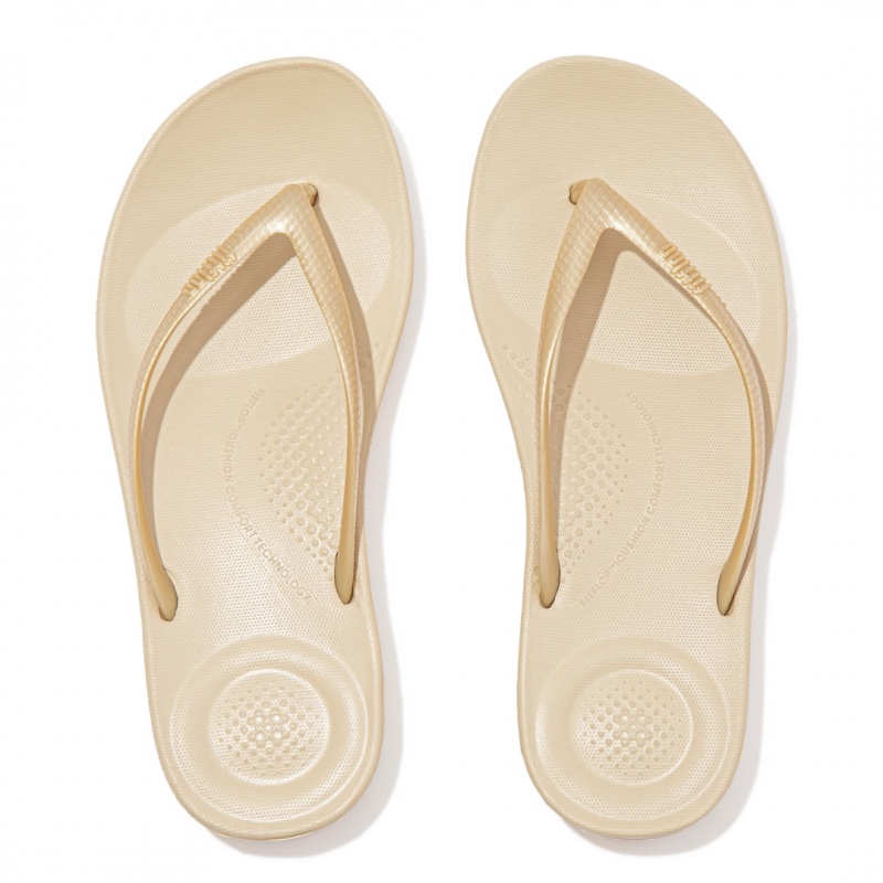 Women's Fitflop Iqushion Ergonomc Flip Flops Gold | CA-8059431-YX