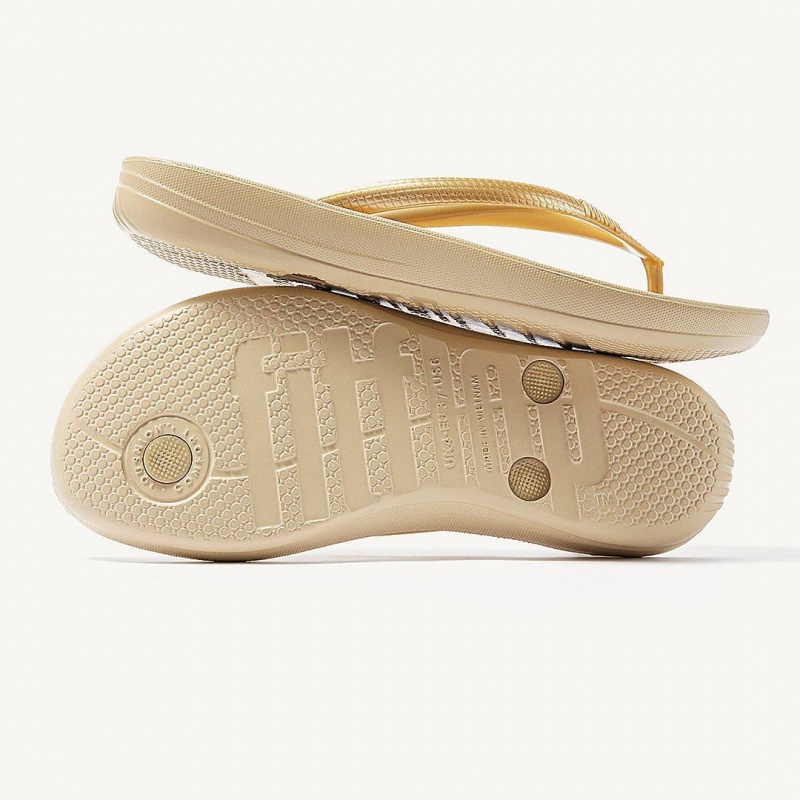 Women's Fitflop Iqushion Ergonomc Flip Flops Gold | CA-8059431-YX