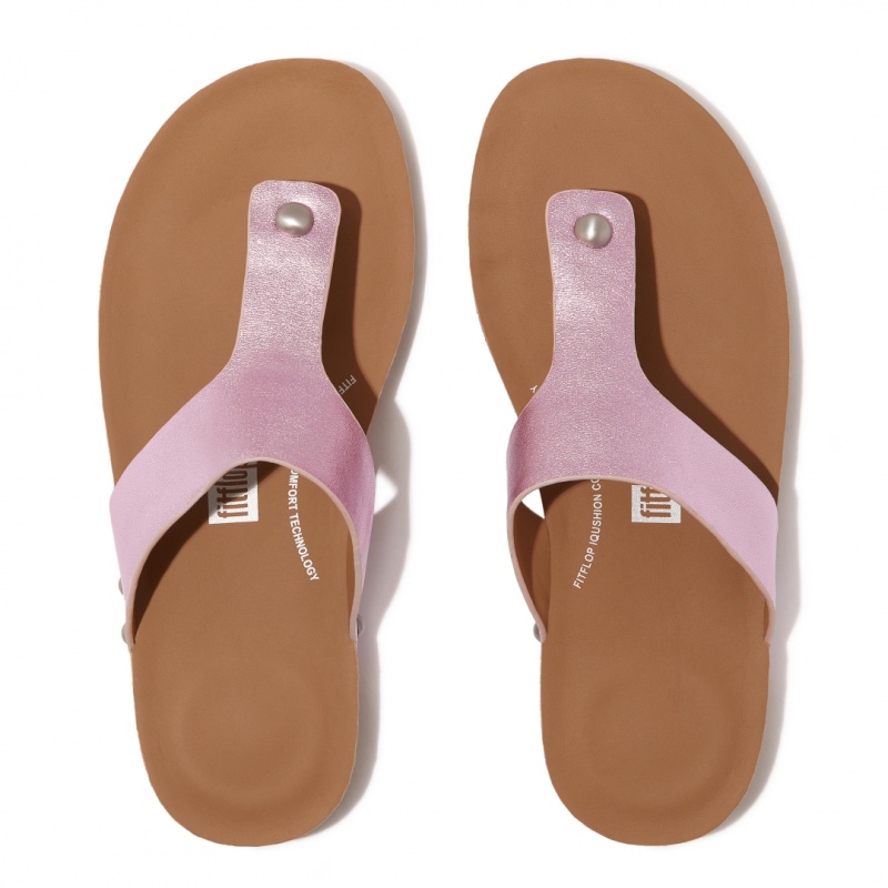 Women's Fitflop Iqushion Leather Thongs Toe-Post Sandals Purple | CA-0871324-DN