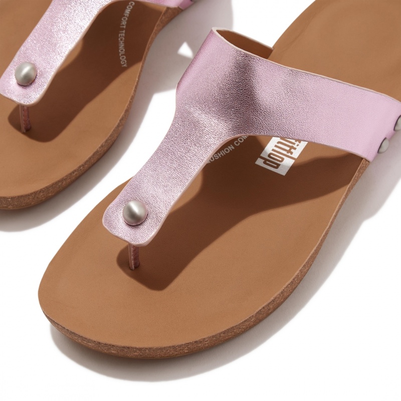 Women's Fitflop Iqushion Leather Thongs Toe-Post Sandals Purple | CA-0871324-DN