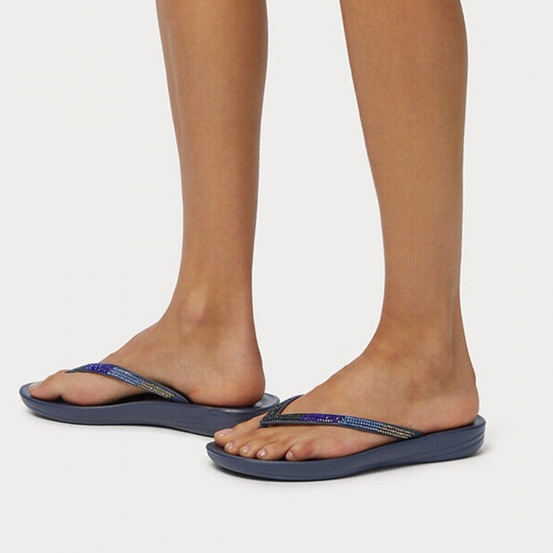 Women's Fitflop Iqushion Ombre Glitter Flip Flops Navy | CA-4819032-QF