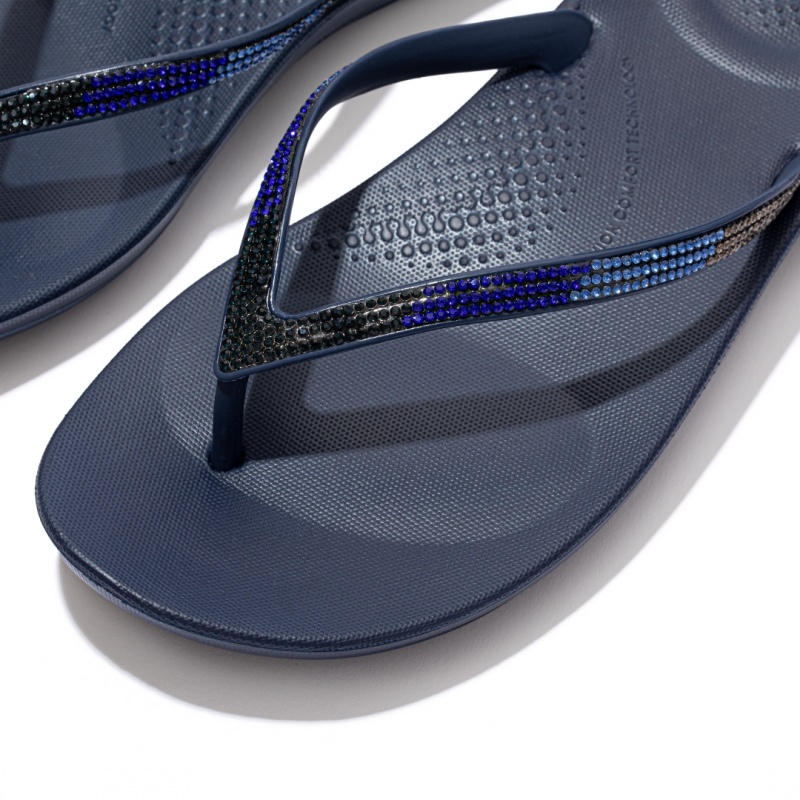 Women's Fitflop Iqushion Ombre Glitter Flip Flops Navy | CA-4819032-QF