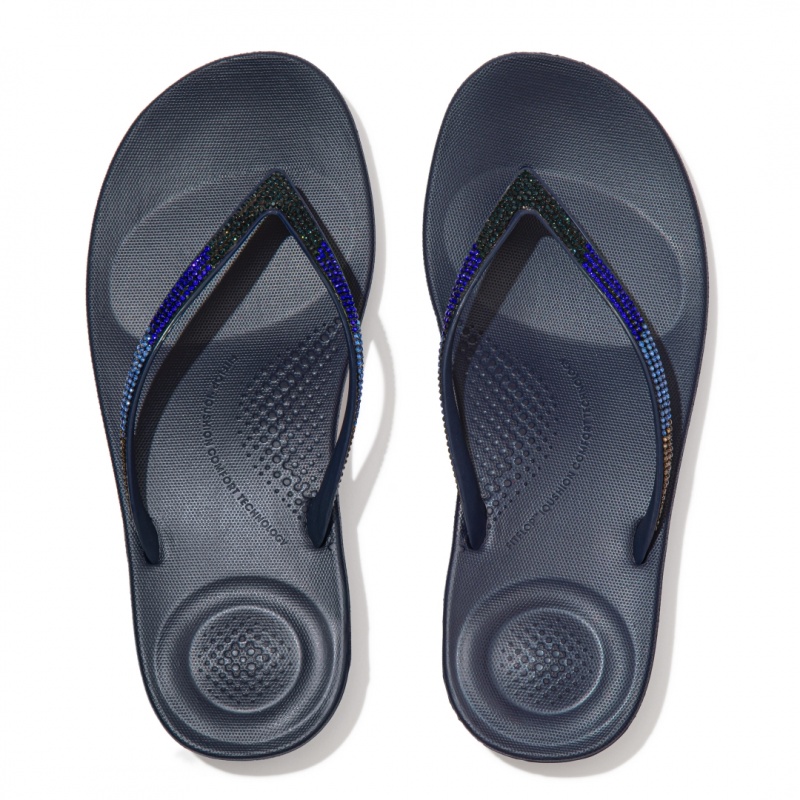 Women's Fitflop Iqushion Ombre Glitter Flip Flops Navy | CA-4819032-QF