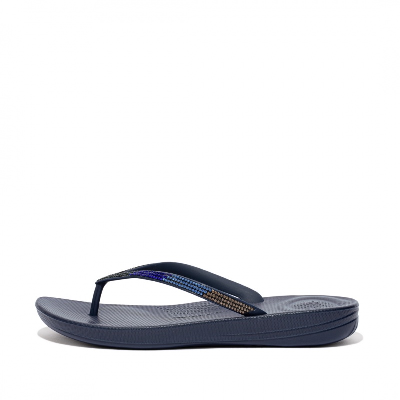 Women\'s Fitflop Iqushion Ombre Glitter Flip Flops Navy | CA-4819032-QF