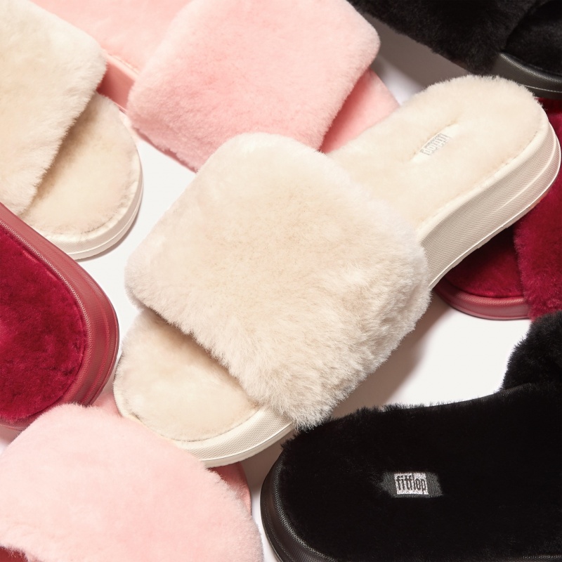 Women's Fitflop Iqushion Shearling Slides White | CA-0789142-CN