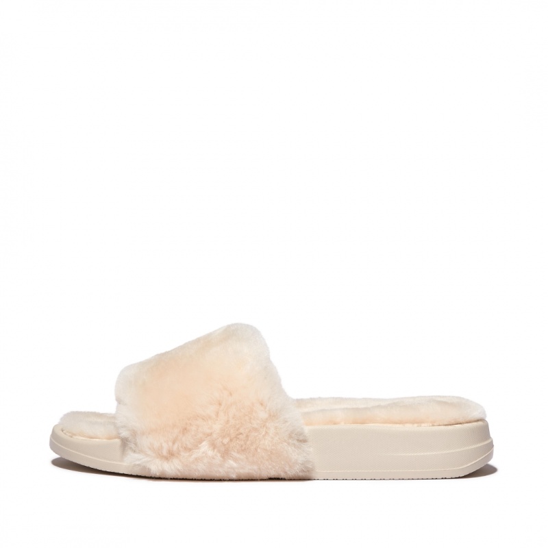 Women\'s Fitflop Iqushion Shearling Slides White | CA-0789142-CN