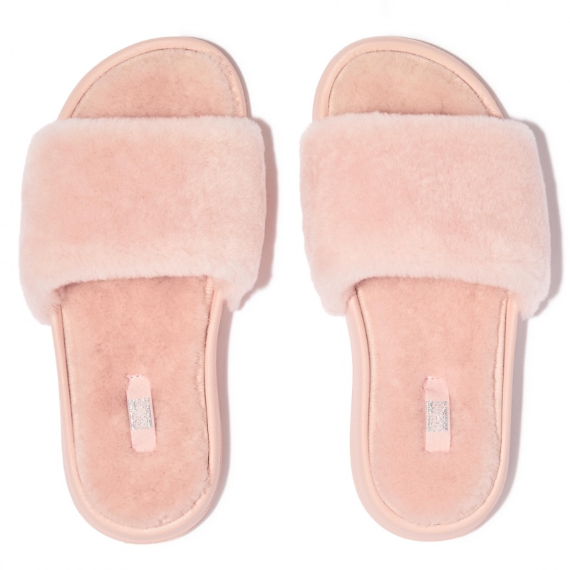 Women's Fitflop Iqushion Shearling Slides Slides Pink | CA-7832415-OU