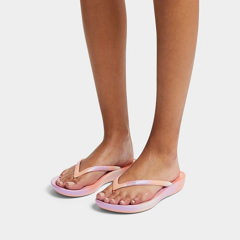 Women's Fitflop Iqushion Snake Embossed Rubber Tpu Flip Flops Pink | CA-6284913-NF