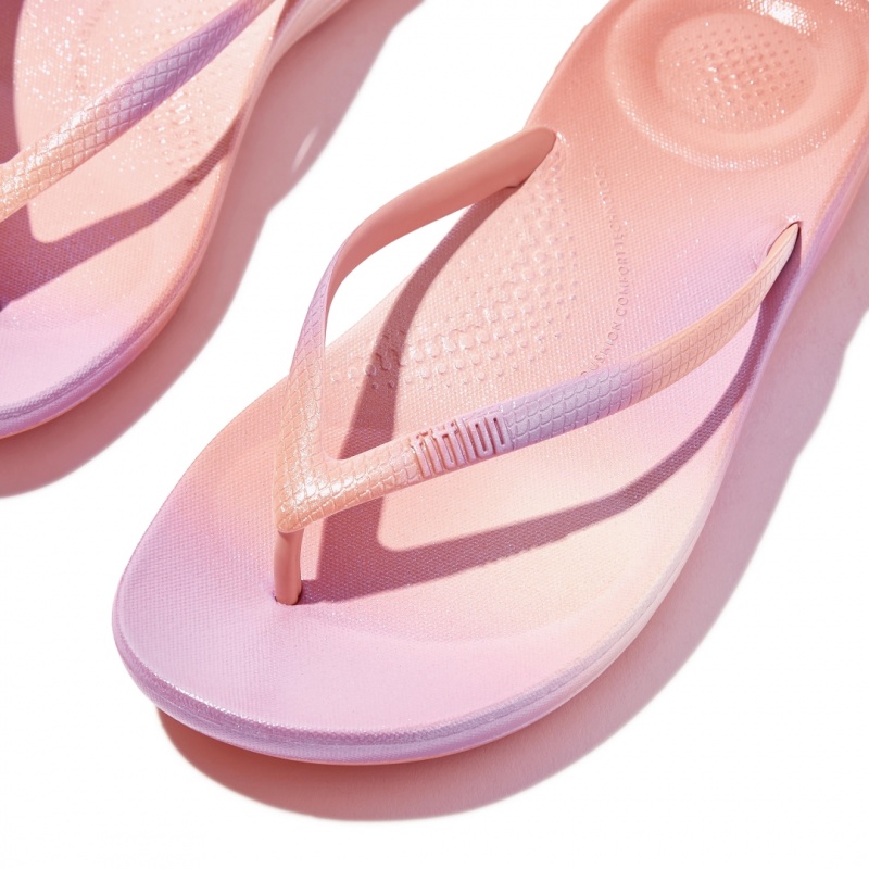 Women's Fitflop Iqushion Snake Embossed Rubber Tpu Flip Flops Pink | CA-6284913-NF