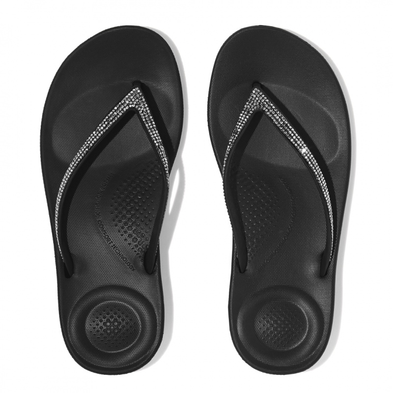 Women's Fitflop Iqushion Sparkle Flip Flops Black | CA-7305142-IB