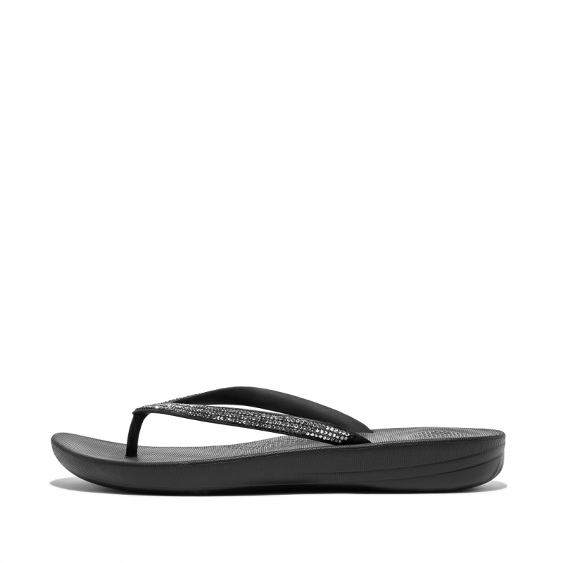 Women\'s Fitflop Iqushion Sparkle Flip Flops Black | CA-7305142-IB