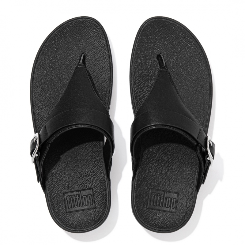 Women's Fitflop Lulu Adjustable Leather Toe-Post Sandals Black | CA-9634527-MK