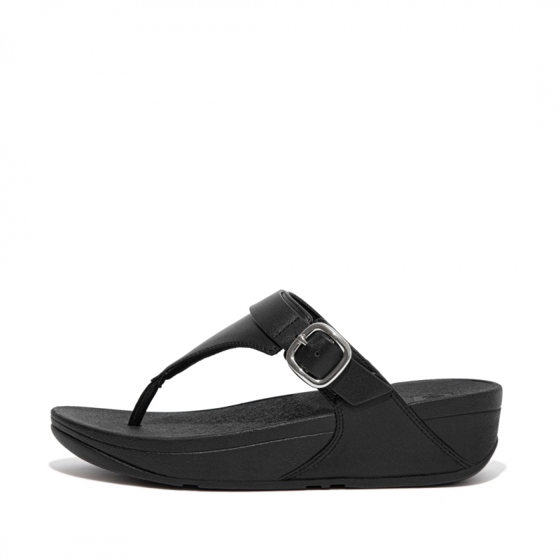 Women\'s Fitflop Lulu Adjustable Leather Toe-Post Sandals Black | CA-9634527-MK