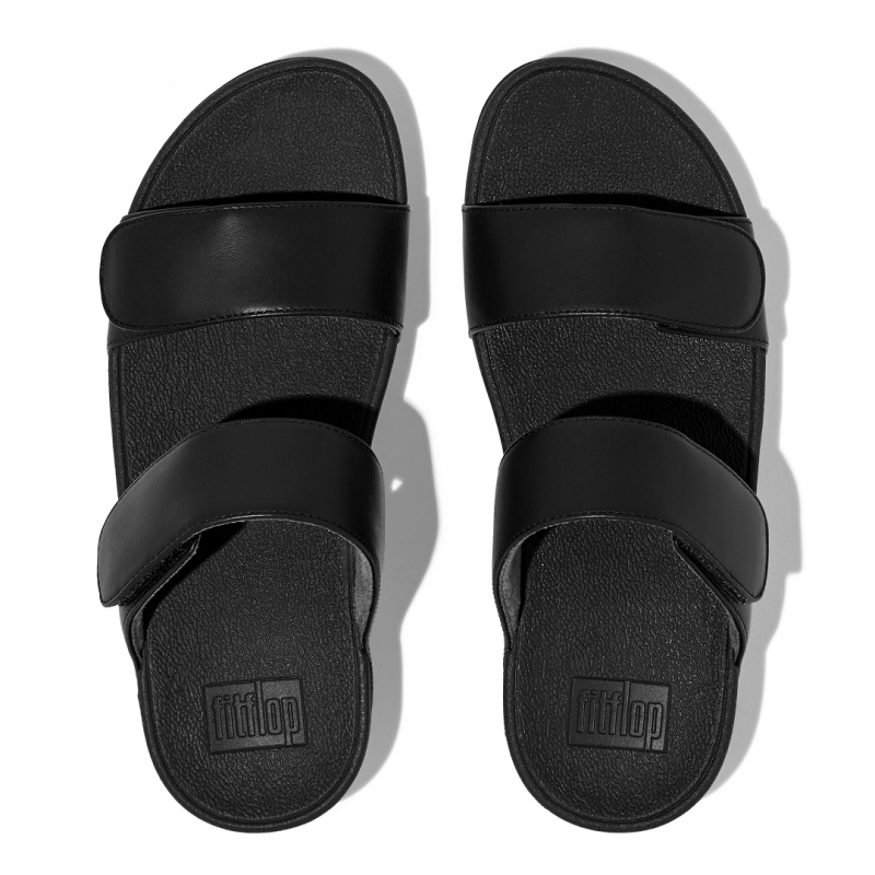 Women's Fitflop Lulu Adjustable Metallic Leather Slides Black | CA-9673251-KG