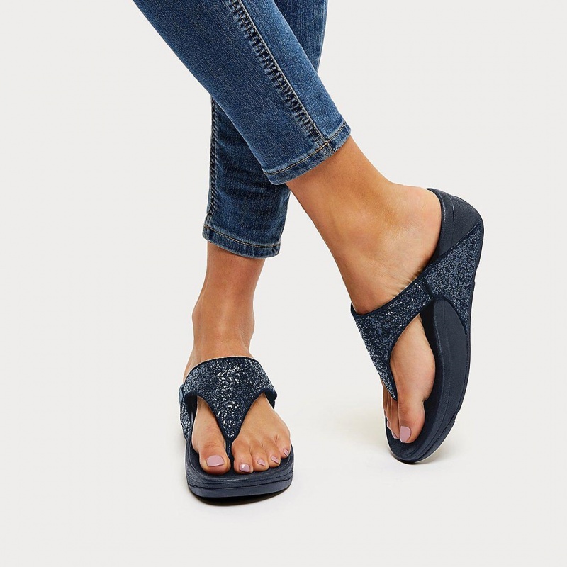 Women's Fitflop Lulu Glitter Toe-Post Sandals Navy | CA-8397245-LY