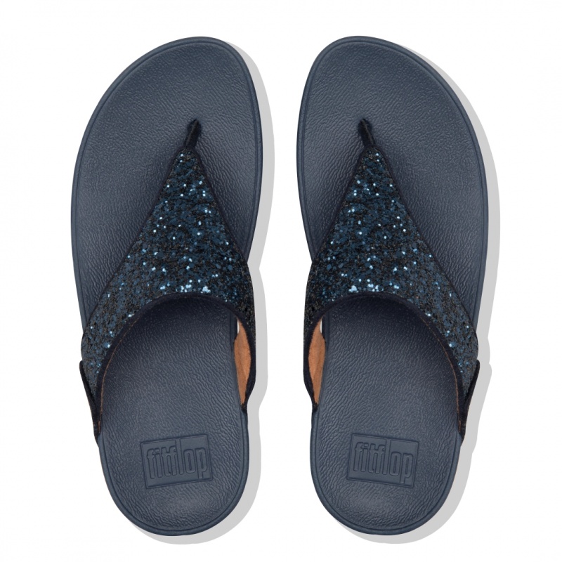 Women's Fitflop Lulu Glitter Toe-Post Sandals Navy | CA-8397245-LY