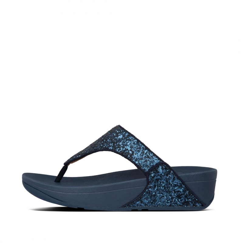 Women\'s Fitflop Lulu Glitter Toe-Post Sandals Navy | CA-8397245-LY