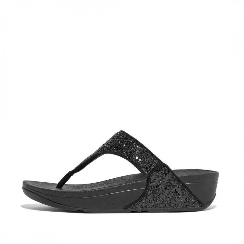 Women\'s Fitflop Lulu Glitter Toe-Post Sandals Black | CA-5786190-BX