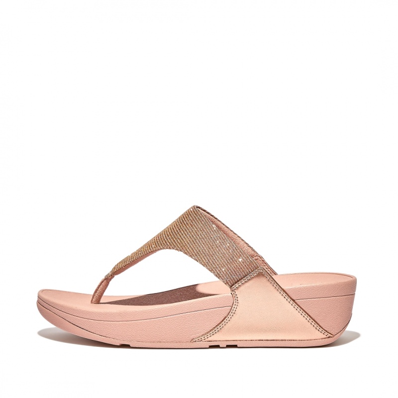 Women\'s Fitflop Lulu Glitz Mesh Polyester Thongs Toe-Post Sandals Rose Gold | CA-3429658-XC