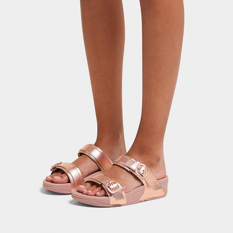 Women's Fitflop Lulu Leather Slides Rose Gold | CA-6971502-AZ